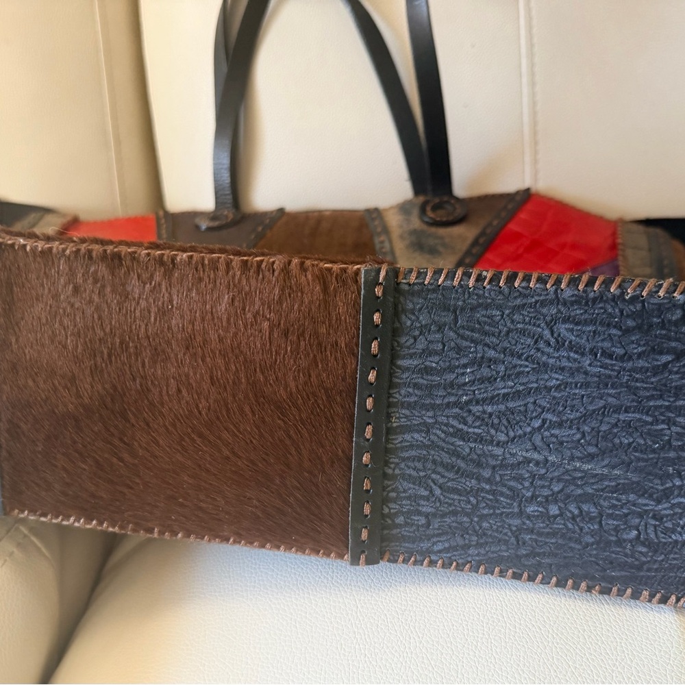 Colorful Patchwork Leather Tote - image 5